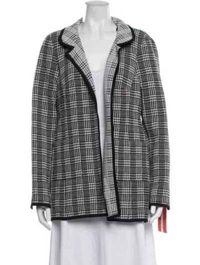 Pre-owned Nina Mclemore Nylon Houndstooth Print Blazer W/ Tags In White