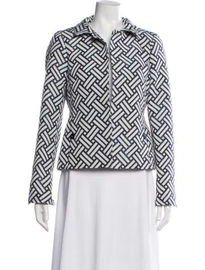 Pre-owned Nina Mclemore Patterned Blazer In White