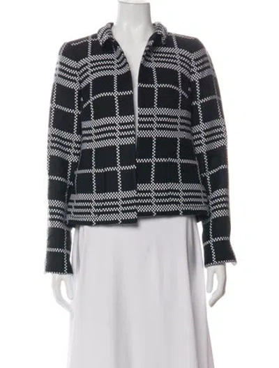 Pre-owned Nina Mclemore Plaid Print Blazer In Black