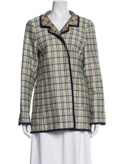 Pre-owned Nina Mclemore Plaid Print Blazer In Green