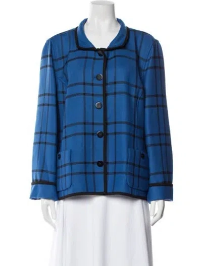 Pre-owned Nina Mclemore Plaid Print Jacket In Blue
