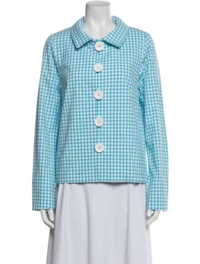 Pre-owned Nina Mclemore Plaid Print Jacket In Blue