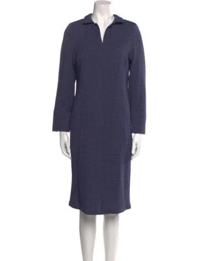 Pre-owned Nina Mclemore Polka Dot Print Midi Length Dress In Blue