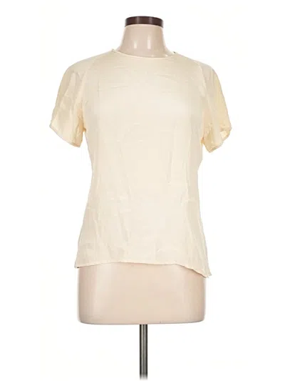 Pre-owned Nina Mclemore Short Sleeve Silk Top Ivory Mock Neckline Tops