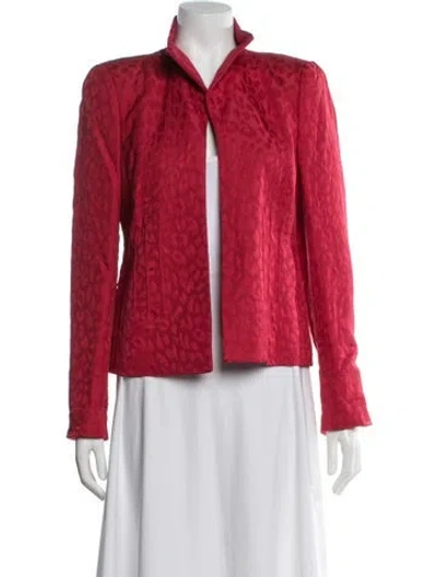 Pre-owned Nina Mclemore Silk Animal Print Jacket In Red