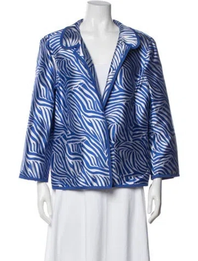Pre-owned Nina Mclemore Silk Animal Print Jacket W/ Tags In Blue