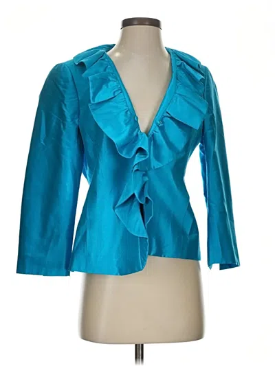 Pre-owned Nina Mclemore Silk Blazer Jacket In Blue