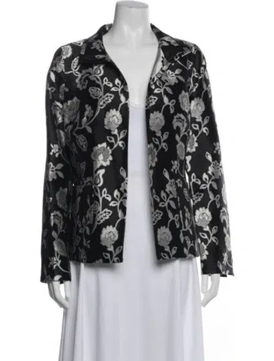 Pre-owned Nina Mclemore Silk Floral Print Blazer In Blue