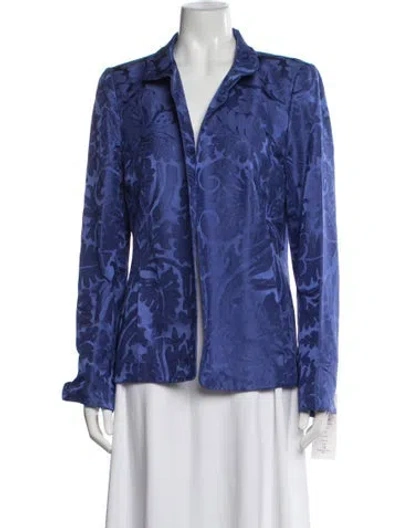 Pre-owned Nina Mclemore Silk Floral Print Blazer In Blue