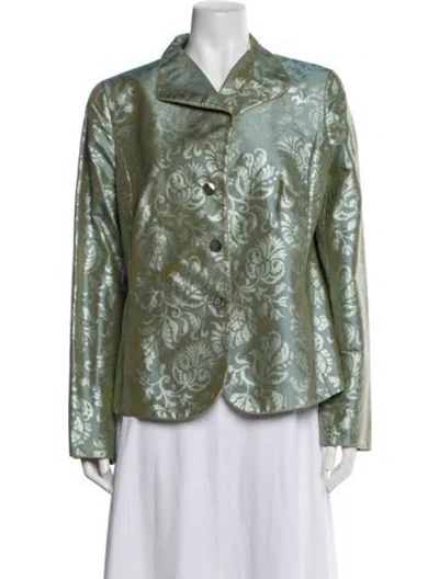 Pre-owned Nina Mclemore Silk Floral Print Blazer In Green