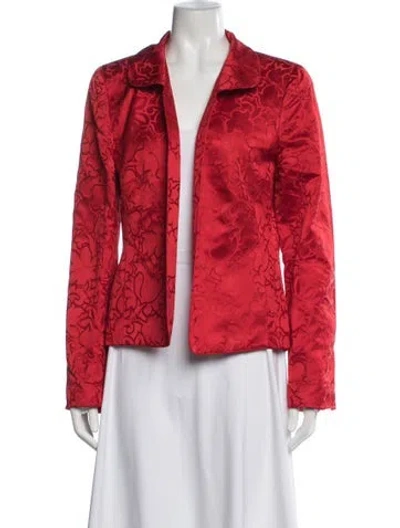 Pre-owned Nina Mclemore Silk Floral Print Blazer In Red