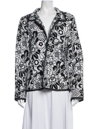 Pre-owned Nina Mclemore Silk Floral Print Blazer W/ Tags In Black/white