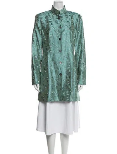 Pre-owned Nina Mclemore Silk Floral Print Coat In Green