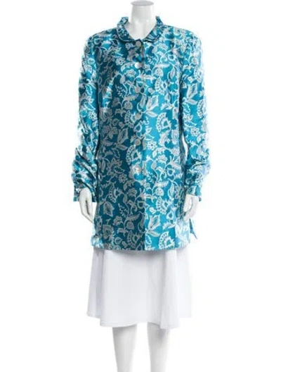 Pre-owned Nina Mclemore Silk Floral Print Evening Jacket In Blue