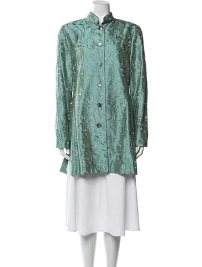 Pre-owned Nina Mclemore Silk Floral Print Jacket In Green