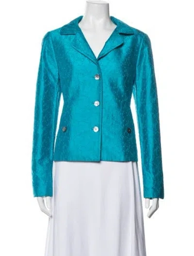 Pre-owned Nina Mclemore Silk Patterned Blazer In Blue