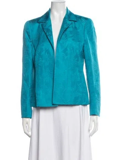 Pre-owned Nina Mclemore Silk Patterned Blazer In Blue