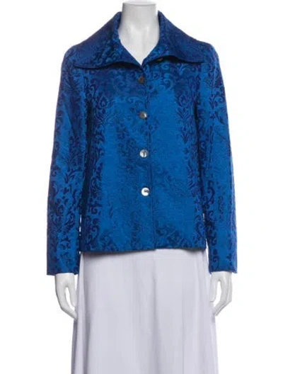 Pre-owned Nina Mclemore Silk Patterned Blazer In Blue