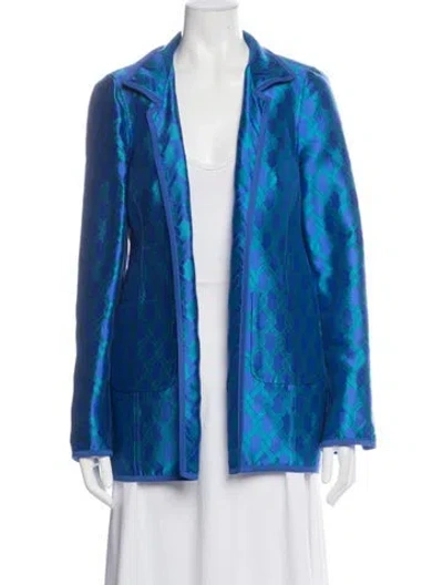 Pre-owned Nina Mclemore Silk Patterned Blazer In Blue