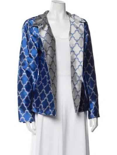 Pre-owned Nina Mclemore Silk Patterned Blazer In Blue