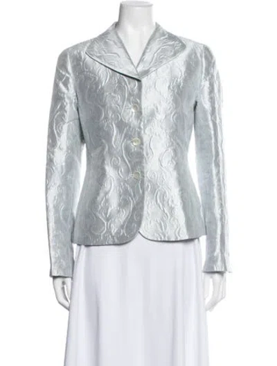 Pre-owned Nina Mclemore Silk Patterned Blazer In Blue/white