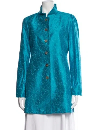 Pre-owned Nina Mclemore Silk Patterned Jacket In Blue