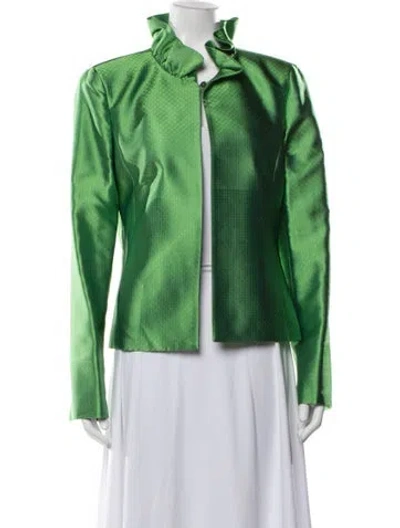 Pre-owned Nina Mclemore Silk Patterned Jacket In Green