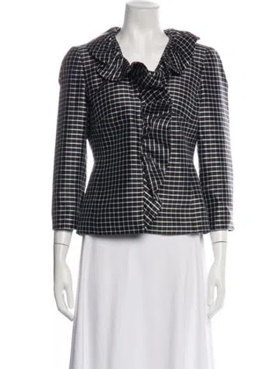 Pre-owned Nina Mclemore Silk Plaid Print Blazer In Black