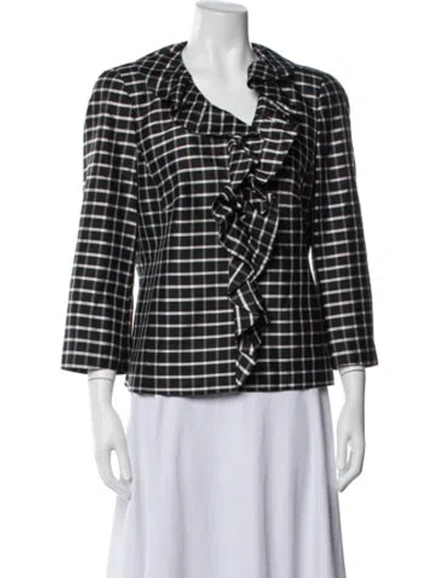 Pre-owned Nina Mclemore Silk Plaid Print Blazer In Blue