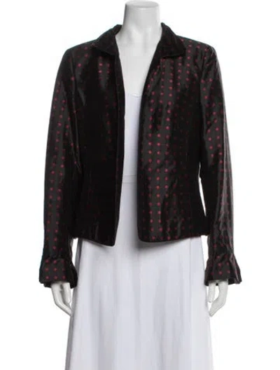 Pre-owned Nina Mclemore Silk Polka Dot Print Jacket In Black