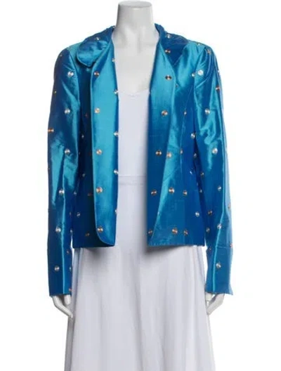 Pre-owned Nina Mclemore Silk Polka Dot Print Jacket W/ Tags In Blue