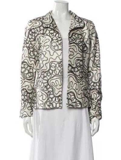 Pre-owned Nina Mclemore Silk Printed Evening Jacket In White