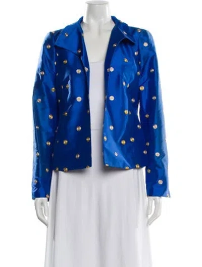 Pre-owned Nina Mclemore Silk Printed Jacket In Blue