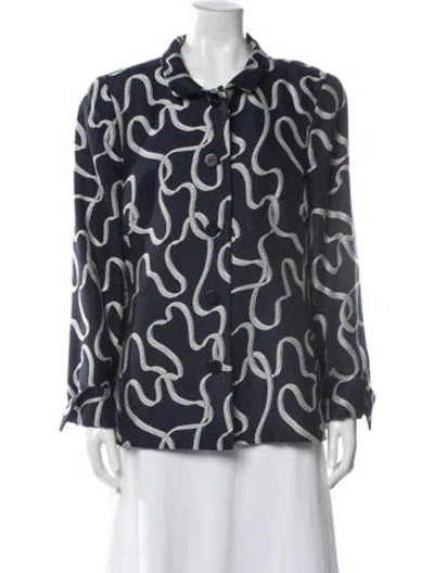 Pre-owned Nina Mclemore Silk Printed Jacket In Blue