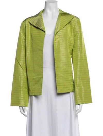 Pre-owned Nina Mclemore Silk Striped Blazer In Green