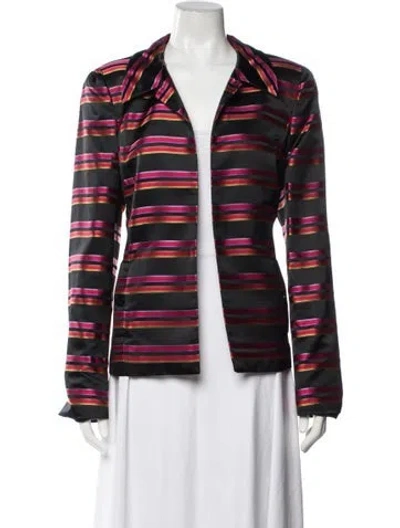 Pre-owned Nina Mclemore Silk Striped Blazer In Red