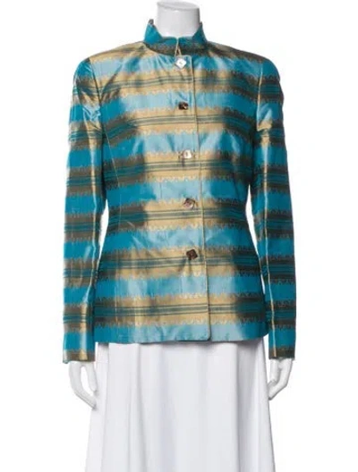 Pre-owned Nina Mclemore Silk Striped Jacket In Blue
