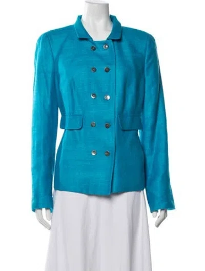 Pre-owned Nina Mclemore Silk Tweed Pattern Blazer In Blue