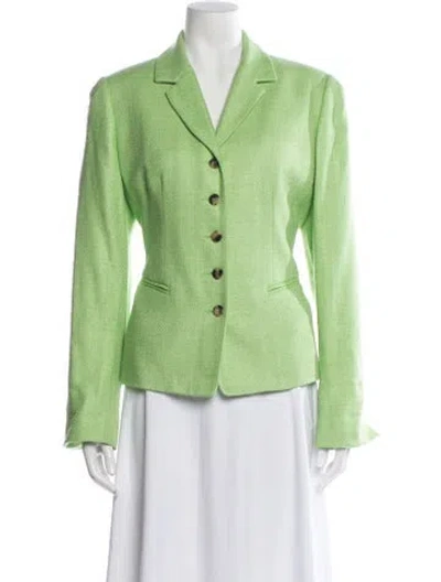 Pre-owned Nina Mclemore Silk Tweed Pattern Blazer In Green
