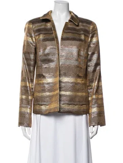 Pre-owned Nina Mclemore Striped Blazer In Brown