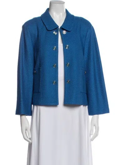 Pre-owned Nina Mclemore Tweed Pattern Blazer In Blue