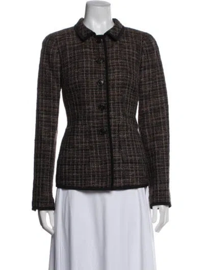 Pre-owned Nina Mclemore Tweed Pattern Blazer In Brown