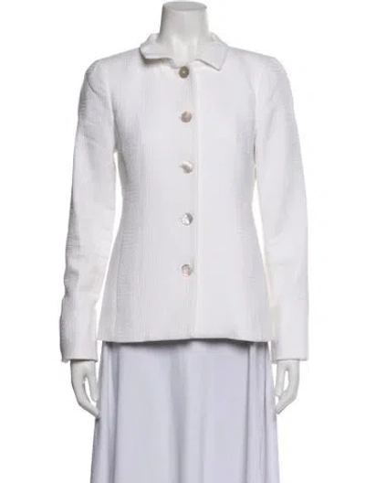 Pre-owned Nina Mclemore Tweed Pattern Blazer In White