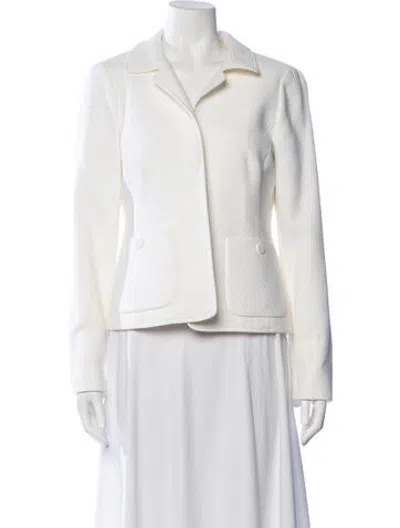 Pre-owned Nina Mclemore Tweed Pattern Blazer In White