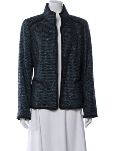 Pre-owned Nina Mclemore Tweed Pattern Jacket In Blue