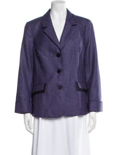 Pre-owned Nina Mclemore Virgin Wool Houndstooth Print Blazer In Purple