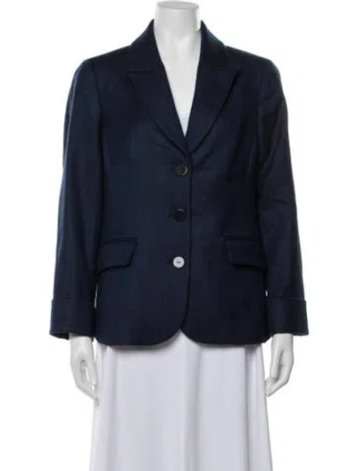 Pre-owned Nina Mclemore Virgin Wool Tweed Pattern Blazer In Blue