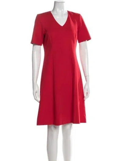 Pre-owned Nina Mclemore V-neck Knee-length Dress In Red