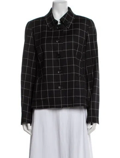 Pre-owned Nina Mclemore Wool Plaid Print Blazer In Black