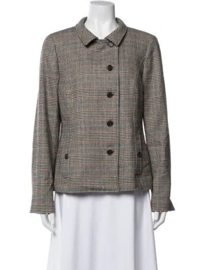 Pre-owned Nina Mclemore Wool Plaid Print Blazer In Neutrals